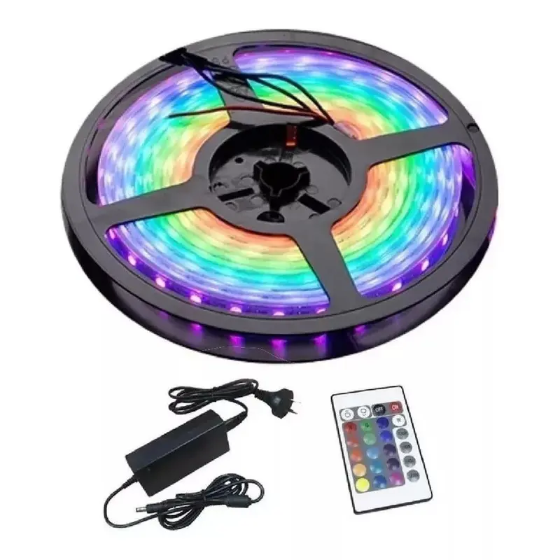 Tira Led Multicolor RGB 5 Metros con Fuente y Control 5050 Interior/Exterior