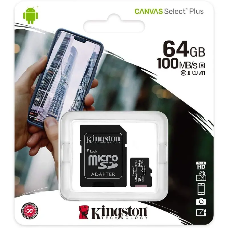 Memoria Kingston Micro SD con Adaptador 64Gb Clase 10