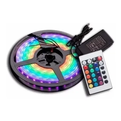 Tira Led Multicolor RGB 5 Metros con Fuente y Control 2835