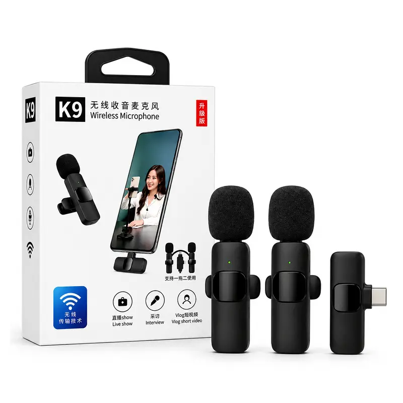 Microfono Corbatero Inalambrico K9 USB C x 2 Unidades