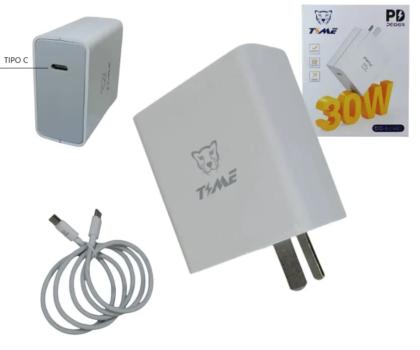Cargador Time USB-C Alta Potencia 30W (Incluye Cable)