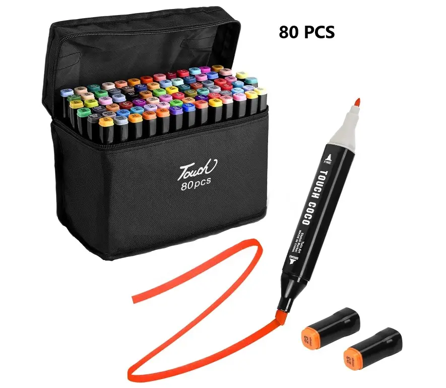 Marcador / Fibron Doble Punta x 80 Unidades con Bolso