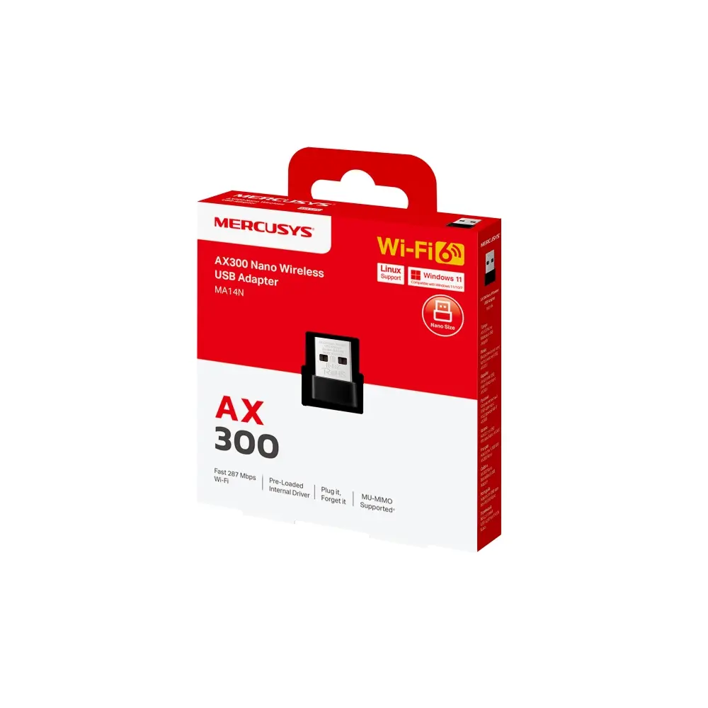 Placa De Red Inalambrica Nano Usb Mercusys MA14N AX300