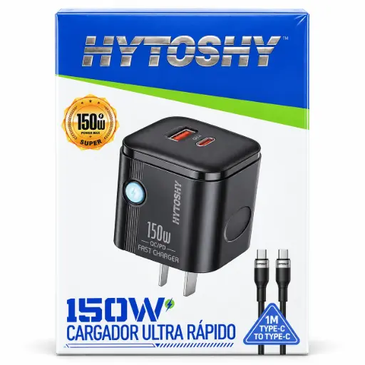 [6275] Cargador Hytoshy 150W USB + Tipo C + Cable Tipo C a Tipo C