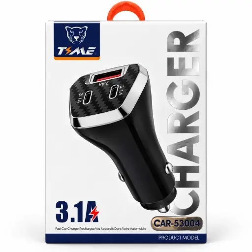 [6277] Cargador Time 3.1A USB + Tipo C x 2 Para Auto