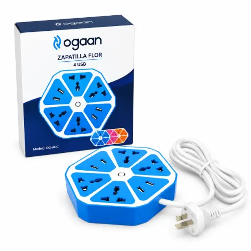 [4654] Zapatilla Alargue 4 Entradas + 4 Usb Flor 