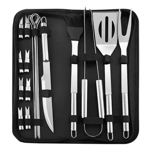 [5202] Kit Parrillero 18 Piezas Acero Inoxidable Set Asador
