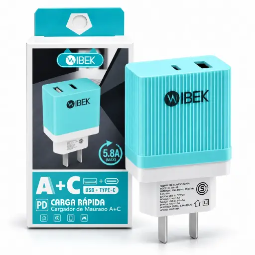 [5245] Cargador Tipo C + USB Ibek 5.8A