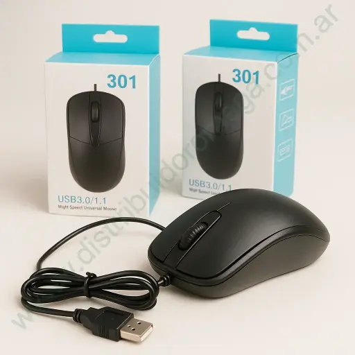 [5682] Mouse con Cable Grande MOU003 Negro USB