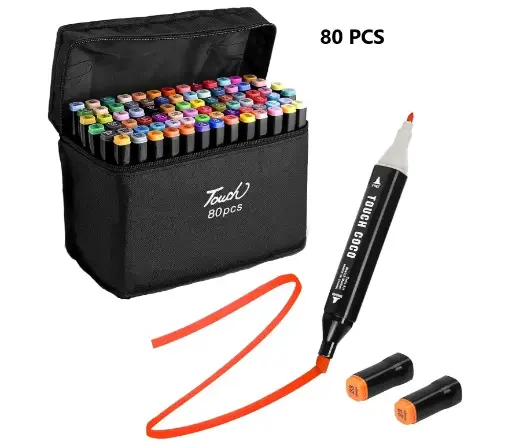 [5716] Marcador / Fibron Doble Punta x 80 Unidades con Bolso