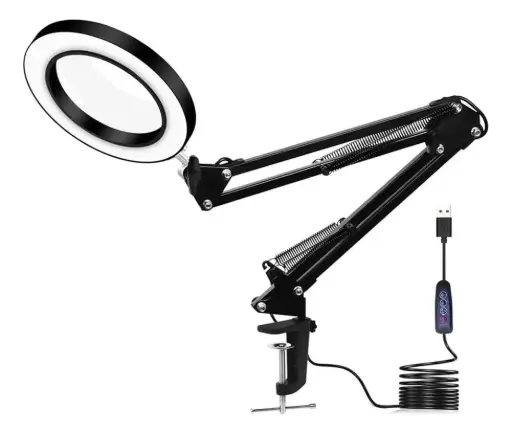 [6048] Lampara Articulada de Escritorio con Lupa y LED 3 Tonos